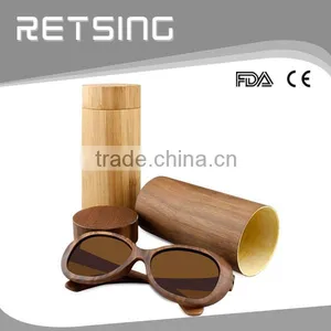 Hot Round Wooden Bamboo Sunglasses Case Box Engraved Logo for Free thumbnail-6