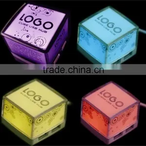 Promotional Gift Mini Cube Colorful LED USB HUB for Computer thumbnail-5