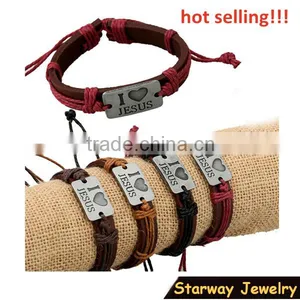 >>Best Selling Christian I LOVE JESUS Leather Bracelet/ thumbnail-1