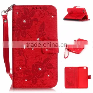 New Diamond Butterfly Wallet Leather Case for Iphone 6s 6s Plus With Strap With Inside TPU Phone Accessory thumbnail-2