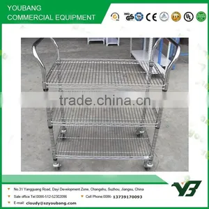 2015 Hot Sell NSF 60KGS Light Duty 3 Layer Restaurant Chrome Wire Push Trolley With Wheels (YB-WS005) thumbnail-4