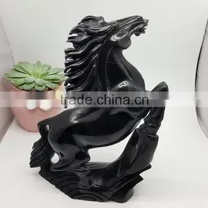 Obsidian Horse Figurine Sculpture Animal Carvings Office Ornaments thumbnail-1
