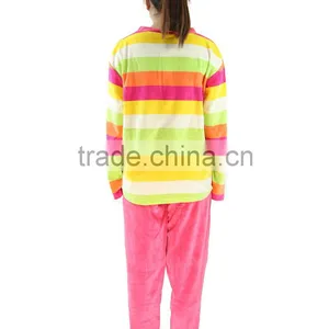 Kevince Women Velour Pyjamas Set Pajama Green Orange Pink Big Stripes 1000pcs up OEM Factory Directly thumbnail-3