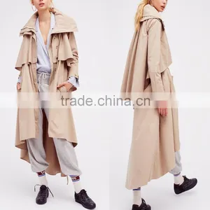 Fashion Clothing Cream Color Wind Breaker Stylish Trench Coat for Lady thumbnail-1