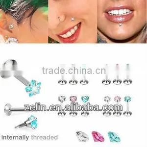 16 Gauge Internally Threaded CZ Labrets Body Lip Jewelry Piercing thumbnail-1