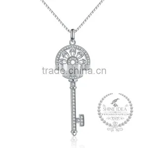 925 Sterling Silver Rhinestone Hollow Flower Key Pendant Charm Idea Jewelry Fashion Women Necklace Jewelry Supplies 6360476 thumbnail-1