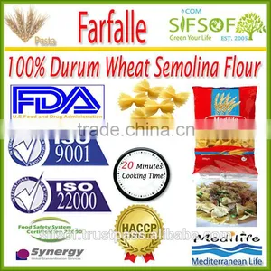 Farfalle Pasta. 100% Durum Wheat Semolina Flour. High Quality Farfalle, Macaroni. Bag:500 g. Healthy Mediterranean Pasta thumbnail-1
