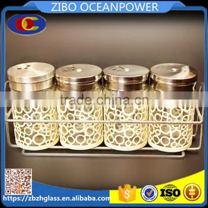 S/4 White Coat Swivelling Cover Glass Spice Jar Set thumbnail-1