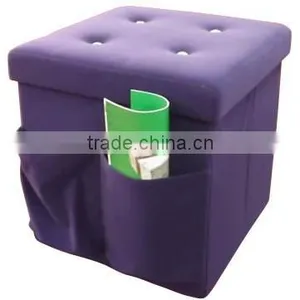 Purple Velvet Storage Stool Magazine Holder Folding Storage Ottoman thumbnail-2