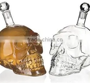 Haonai Wholesale 750ml 1000ml Glass Vodka Whisky Wine Skull Bottles With Stopper thumbnail-4