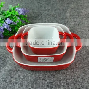 Stocked Cheap Round Glazed Ceramic Baking Plate Three Size Bakeware Daily Kitchen Tool for Wholesale thumbnail-1