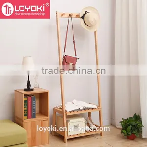 Solid Beech Wood Coat Rack Hat Purse Display Stand With Shoe Bench Entry Way Coat Rack thumbnail-1