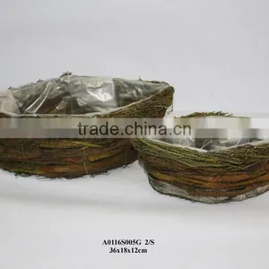 Wash White Boat Shaped Rattan Flower Pots for Christmas thumbnail-3