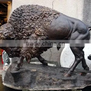 Large Animal Sculpture Life Size Bison Bronze Statue for Garden Decor thumbnail-1
