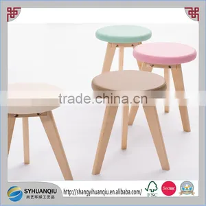 Solid Natural Wooden Bar Stool With Leather Wraped Face thumbnail-1