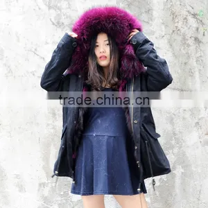 CX-G-P-05K Women Real Raccoon Fur Collar Decorate Real Fox Fur Parka thumbnail-5