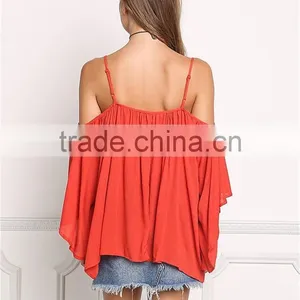 MGOO 2017 New Style Beach Casual Linen Red Blouses Viscose Tie Up Tunic Loose Style Fashion Off Shoulders thumbnail-6