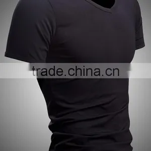 Wholesale Comfort Super Soft V-neck Blank Cheap Men Fitted 100% Preshrunk Combed Cotton T-shirts thumbnail-3