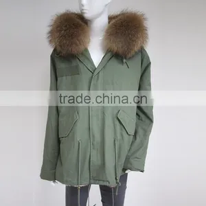 Myfur European Fashion Adults Fur Parka With Faux Fur Lining Real Raccoon Fur Hooded thumbnail-4