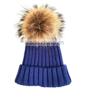Myfur China Wholesale Hot Sale Genuine Raccoon Fur Pom Poms Knit Hat Winter Cap thumbnail-2