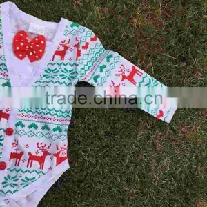 Christmas Baby Cardigans for Boys Baby Clothes Christmas Romper Long Sleeve Elk Reindeer Red Bowknot Romper Hot Sale Baby Romper thumbnail-4