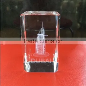 3D Laser Engraved Burj Dubai Cube Religious Crystal Souvenirs Crystal Gifts thumbnail-1
