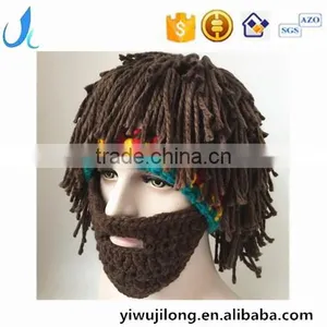 Hot Sell Mens Barbarian Knit Crochet Hat Wig Mustache Cap Beard Mask Hat Detachable Beard thumbnail-1