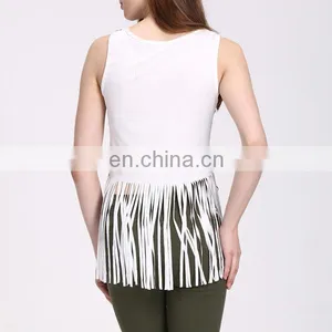 Newest Fashion Sleeveless Shirt With Tassels Sexy Printed Tank Top thumbnail-5