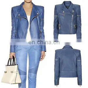 Fashion Woman Leather Jacket With Zippers (NTF05003) thumbnail-1