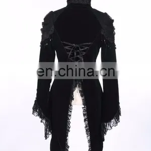 Gothic Velvet Swallow Tale Jacket With Laces and Beads thumbnail-3