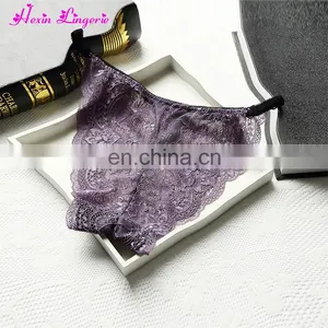 Drop Free Shipping Purple Soft Embroidery Sexy Lace Womens Transparent Sheer Panties thumbnail-4
