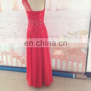 2014 New Arrival Fashion One-Shoulder Chiffon Beads Sparkle Red Long Evening Dresses thumbnail-2