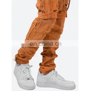 DiZNEW Custom Boot Cut Embroidered American Brand Style Bleach Tie Dyed Jeans Ripped Men thumbnail-6