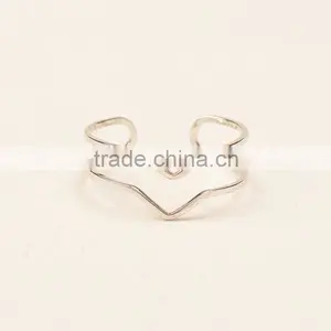 Wholesale Alloy Silver Double Chevron cz Ring, Silver Eternity Chevron Finger Ring v Shaped Ring thumbnail-1