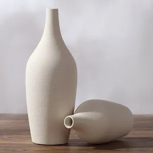 Biscuit Firing Minimalism Creative Hand Made White Large Ceramic Vase Decoration For Living Room thumbnail-3