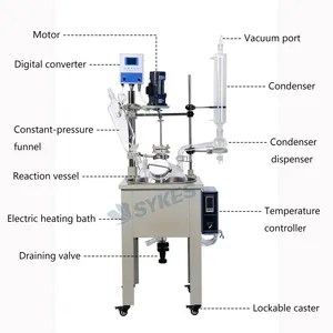 Chemical Laboratory 20L Single Layer Glass Reactor With 200 Celsuis Heating Bath thumbnail-2