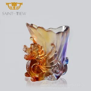 Colored Glaze Fancy Business Gift Auspicious Lions Animal Home Decor Pen Holder Desktop Display Rack Stand thumbnail-4
