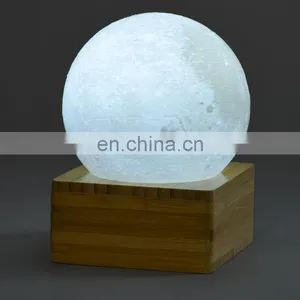 2021 New Design Bedroom Home Decor Induction Dual Colors Moon Shaped Bed Light With Bamboo Base thumbnail-4