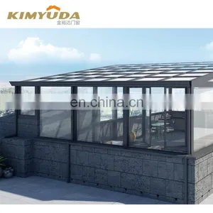 JYD Modern American Style Aluminum Glass Flat Roof Inclined Sun Room Glass House For Villa thumbnail-4
