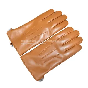Custom Men Black Winter Warm Leather Gloves Fashion Sheepskin Leather Gloves With Rabbit Fur Lining thumbnail-2