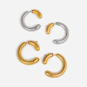 Geometric Hoop Earrings in Gold/Silver Plated Stainless Steel for Couples thumbnail-1