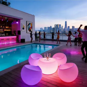 Rental Set Modern Plastic Bar Furniture Chairs Tables Restaurant/Living Room Light Disco Nightclub Outdoor Dining Includes LED thumbnail-5