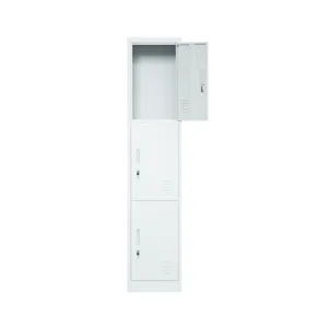 3 Doors Metal Locker Light Grey Three Layers Steel Storage Gym Locker Cabinet With Lock thumbnail-1