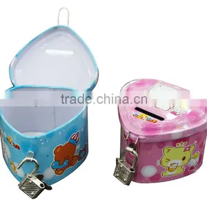 Heart Shape Metal Tin Money Box With Lock thumbnail-1