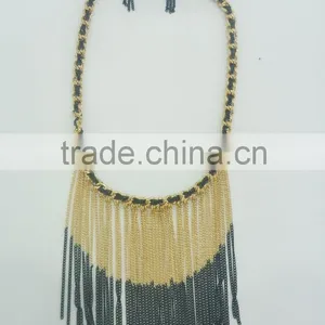 FASHION METAL CHAIN TASSEL NECKLACE EARRING SET thumbnail-1