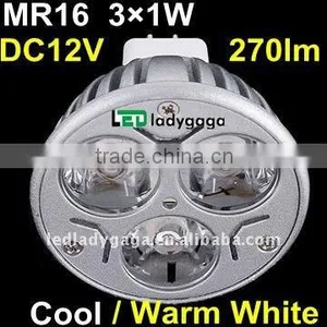 High Quality 3W 3 LEDs MR16 Cool White Warm White Light Bulb Lamp DC 12V,270lm,Epistar Chip,Low Heat MR16 Led Spotlight thumbnail-1