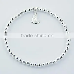 Polished 4mm Sterling Silver Spheres Stretch Bracelet thumbnail-1