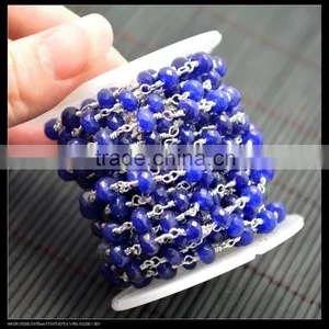 LFD-0015C ~ Wholesale Silver Plated Wire Wrapped Blue Stone Chain Beaded Jewelry Finding thumbnail-2