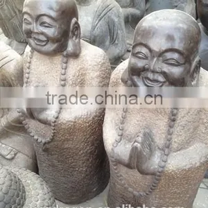 Antique Hand Made Carved Chinese Stone Laughing Buddha Garden Statues thumbnail-2