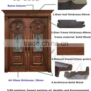China Supply Carving Teak Wood Main Entrance Double Doors thumbnail-2
